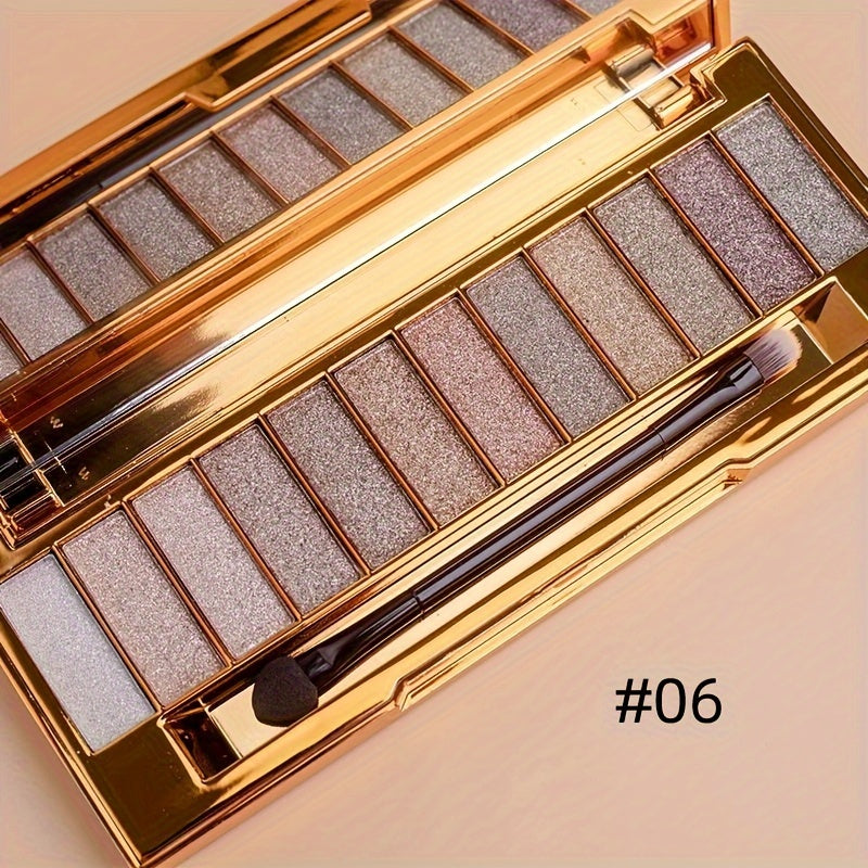 12-Color Luxe Golden Glitter Sparkling Eyeshadow Palette Kit