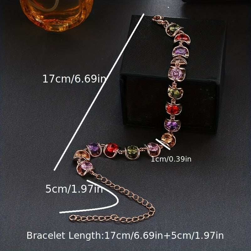 Vintage Light Luxury Water Drop Zircon 18K Gold Plated Bracelet with multicolored stones