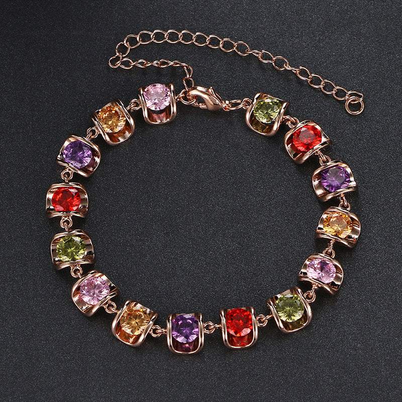 Vintage Light Luxury Water Drop Zircon 18K Gold Plated Bracelet with multicolored stones