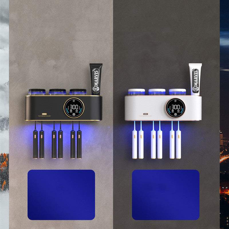 Smart electric toothbrush drying rack with LED display and UV sterilization.