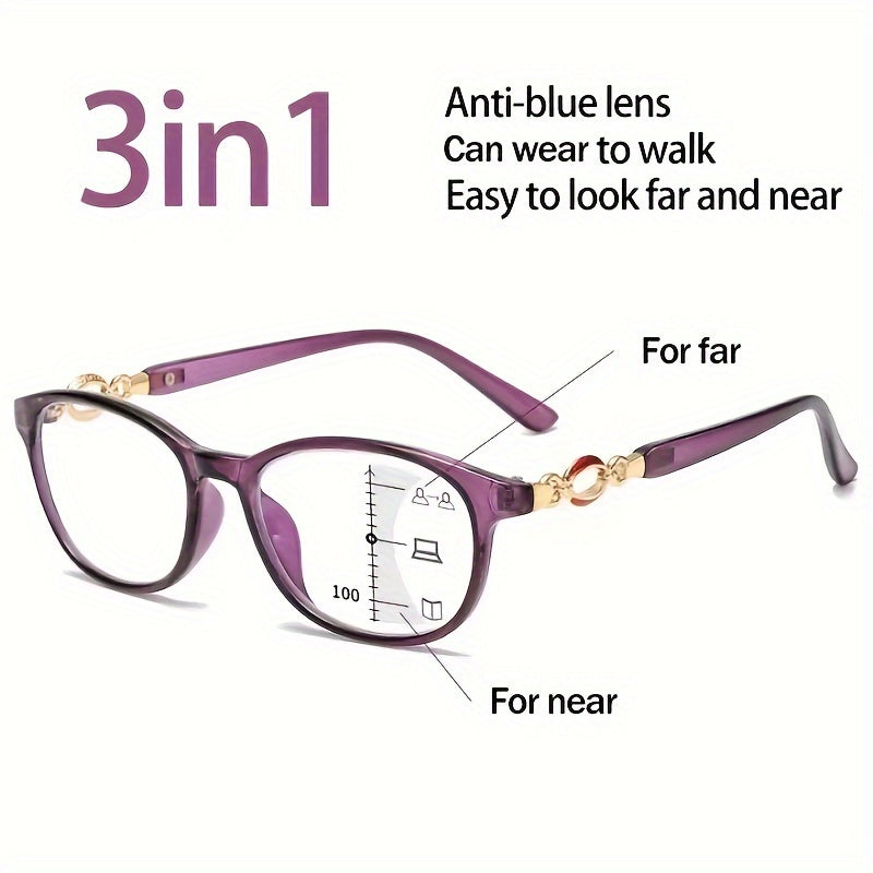 3 In 1 Eyeglasses Pres biopic Retro Multi-focal Reading For Women