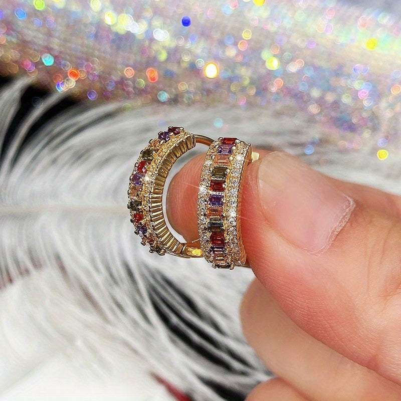 18K Gold Plated Rectangle Cut Topaz Zircon Hoop Earrings for Women