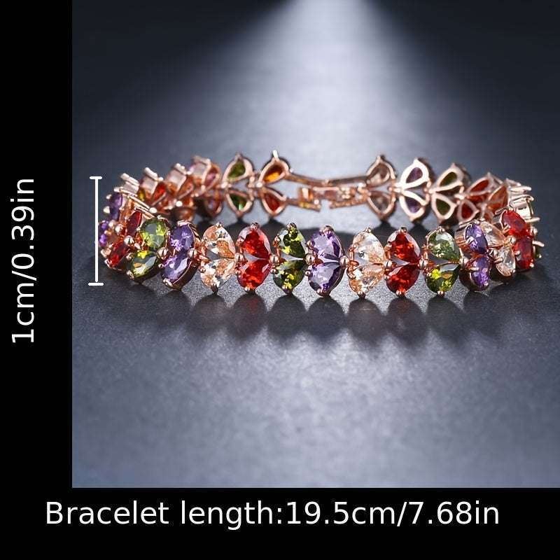 Vintage Light Luxury Water Drop Zircon 18K Gold Plated Bracelet with multicolored stones