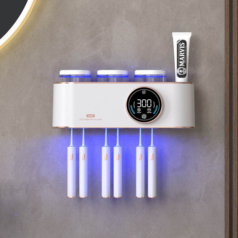 Smart electric toothbrush drying rack with LED display and UV sterilization