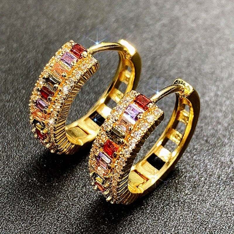 18K Gold Plated Rectangle Cut Topaz Zircon Hoop Earrings for Women
