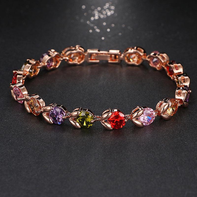 Vintage Light Luxury Water Drop Zircon 18K Gold Plated Bracelet with multicolored stones