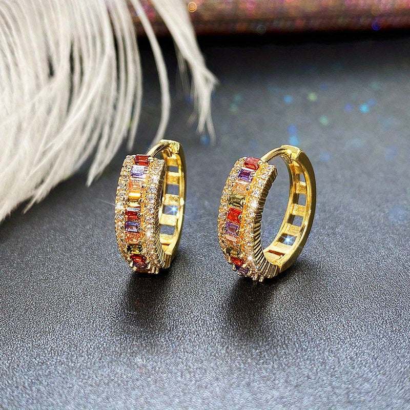 18K Gold Plated Rectangle Cut Topaz Zircon Hoop Earrings for Women