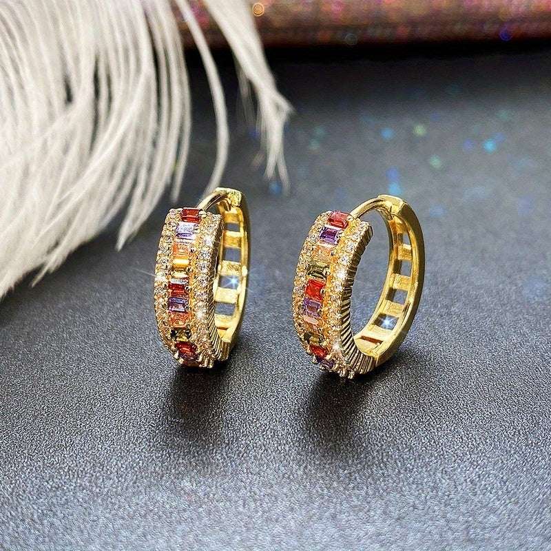18K Gold Plated Rectangle Cut Topaz Zircon Hoop Earrings for Women
