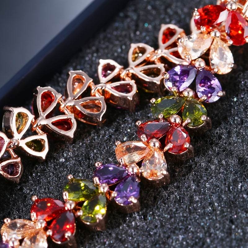 Vintage Light Luxury Water Drop Zircon 18K Gold Plated Bracelet with multicolored stones