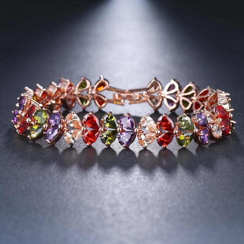 Vintage Light Luxury Water Drop Zircon 18K Gold Plated Bracelet with multicolored stones