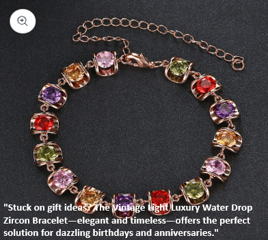 Vintage Light Luxury Water Drop Zircon 18K Gold Plated Bracelet with multicolored stones