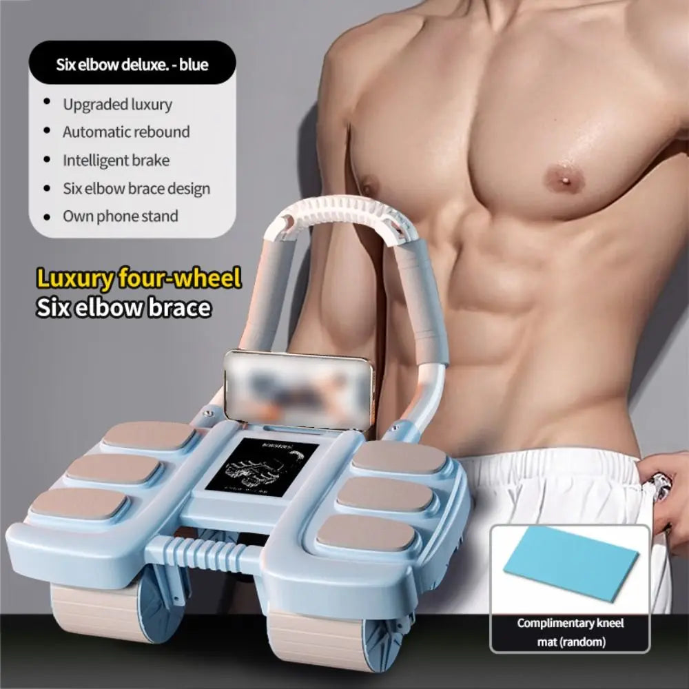 Four-Wheel Abdominal Workout Roller Automatic Rebound Anti-Slip Core Strengthening Trainer Effective Multifunctional