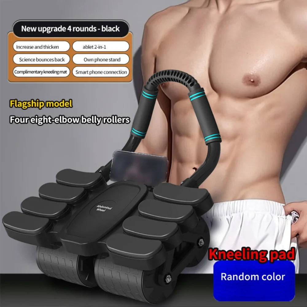 Four-Wheel Abdominal Workout Roller Automatic Rebound Anti-Slip Core Strengthening Trainer Effective Multifunctional