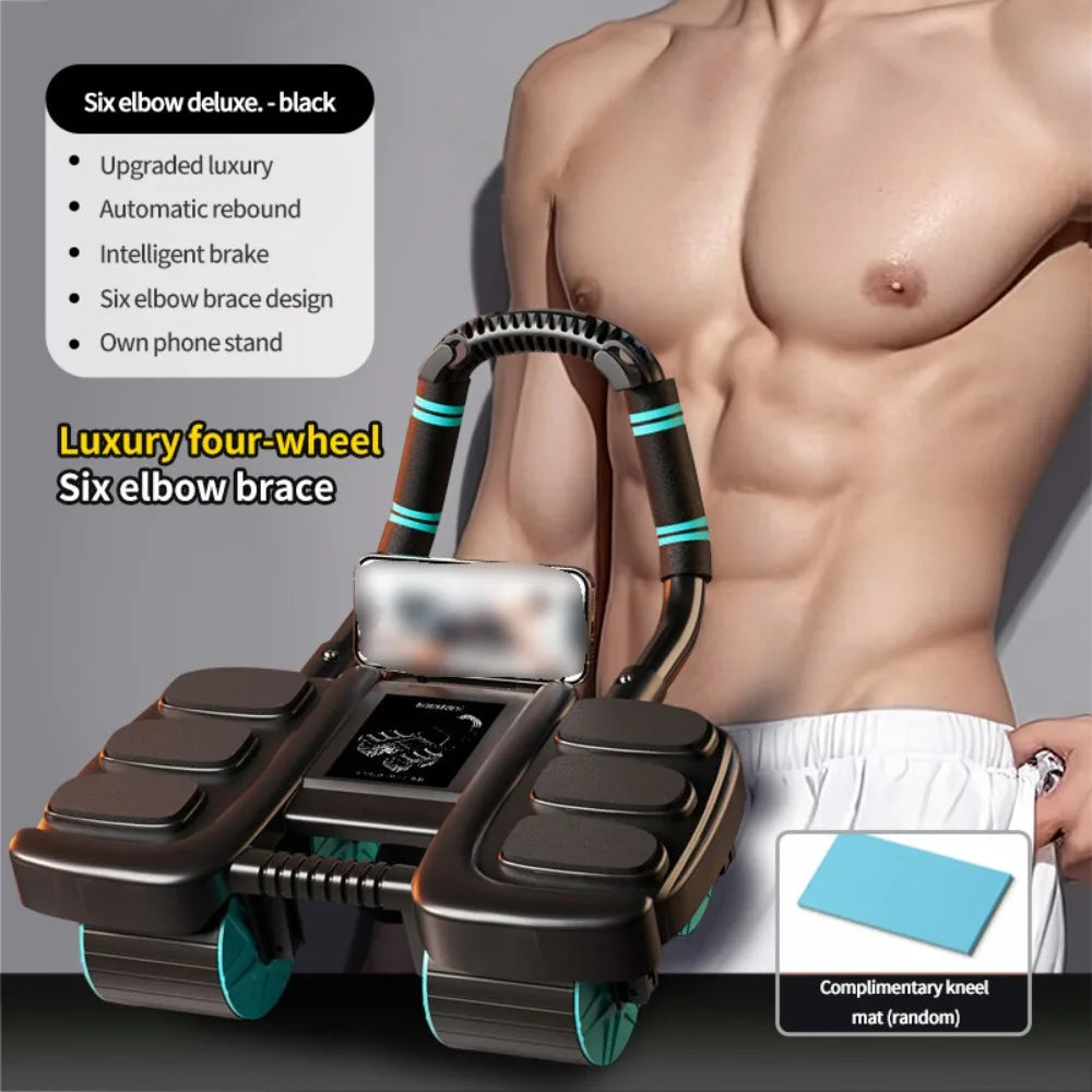 Four-Wheel Abdominal Workout Roller Automatic Rebound Anti-Slip Core Strengthening Trainer Effective Multifunctional