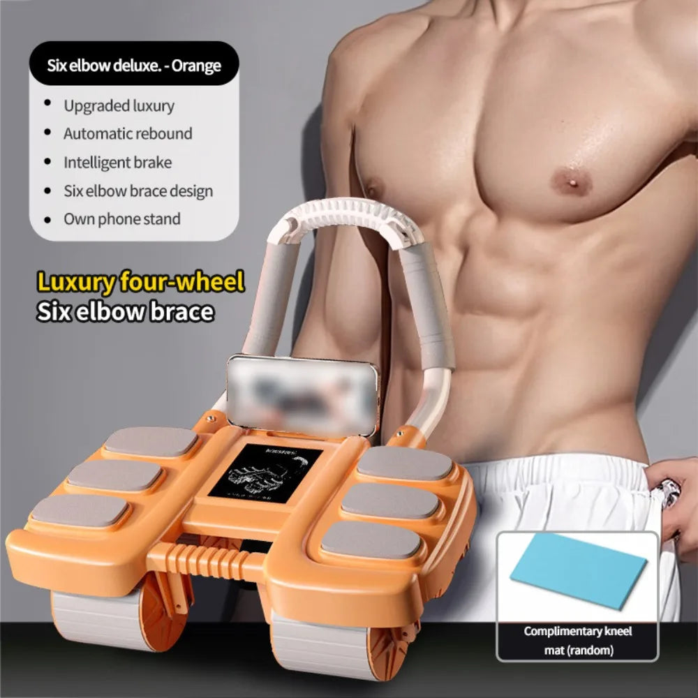 Four-Wheel Abdominal Workout Roller Automatic Rebound Anti-Slip Core Strengthening Trainer Effective Multifunctional