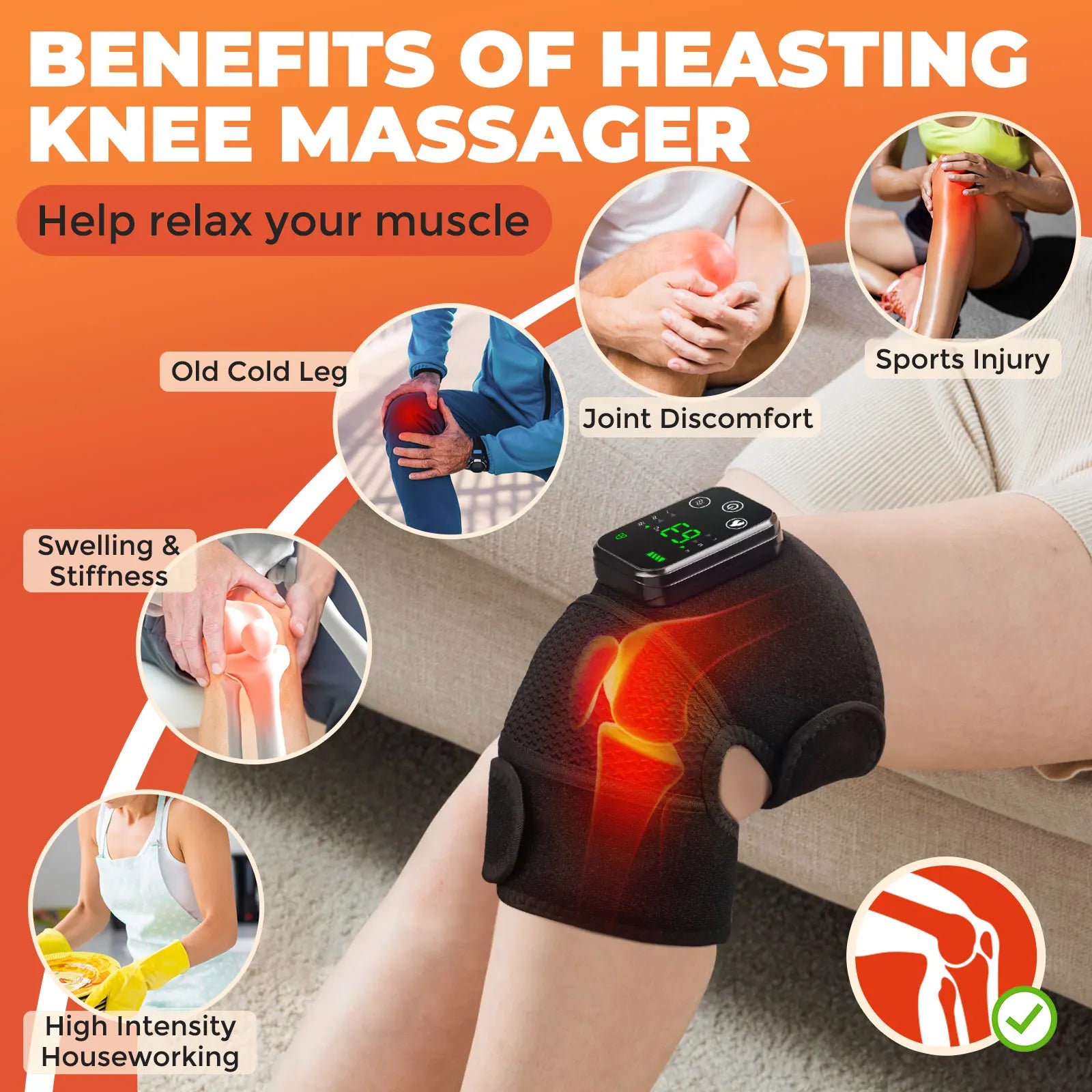 3-in-1 Heating & Massage Wrap for Knees Elbows Shoulder – Pain Relief