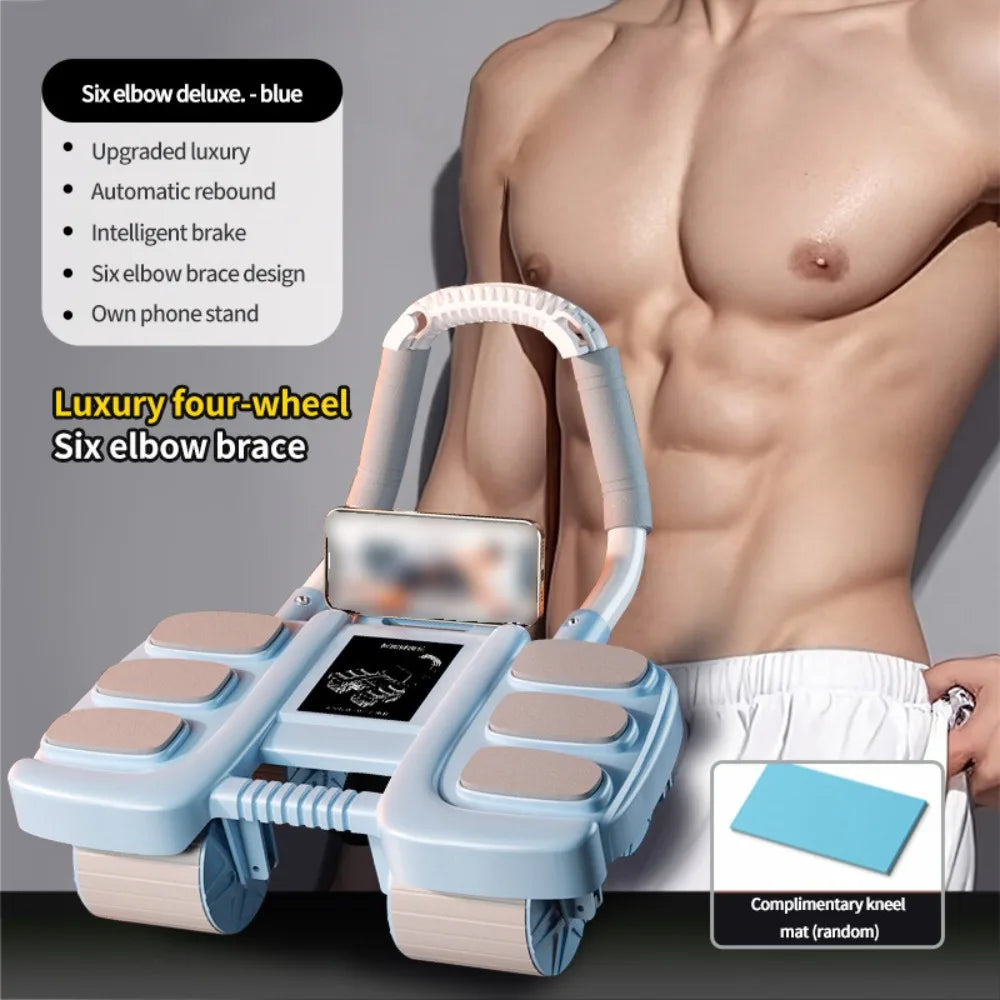 Four-Wheel Abdominal Workout Roller Automatic Rebound Anti-Slip Core Strengthening Trainer Effective Multifunctional
