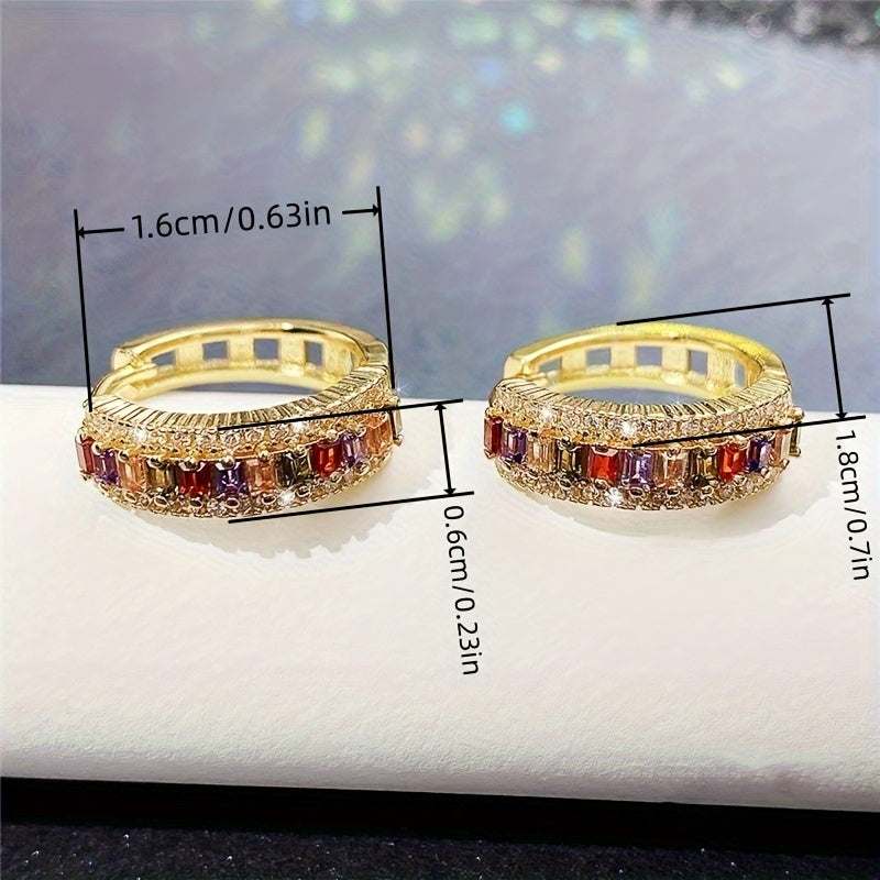 18K Gold Plated Rectangle Cut Topaz Zircon Hoop Earrings for Women