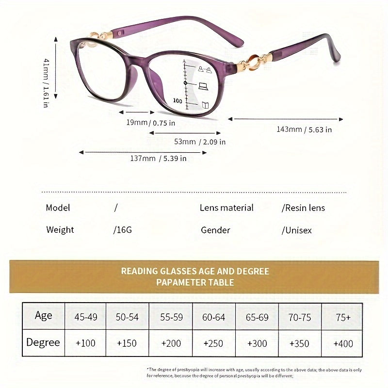 3 In 1 Eyeglasses Pres biopic Retro Multi-focal Reading For Women