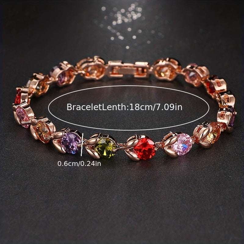 Vintage Light Luxury Water Drop Zircon 18K Gold Plated Bracelet with multicolored stones