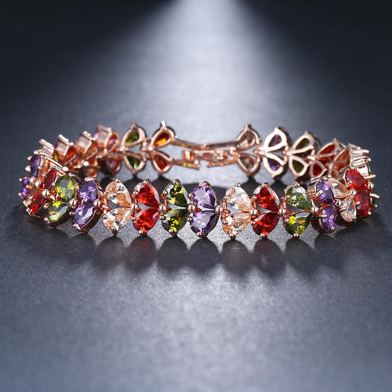 Vintage Light Luxury Water Drop Zircon 18K Gold Plated Bracelet with multicolored stones